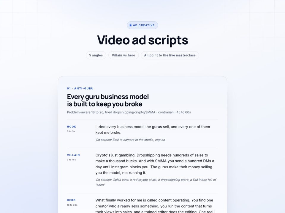 Ad creative scripts preview